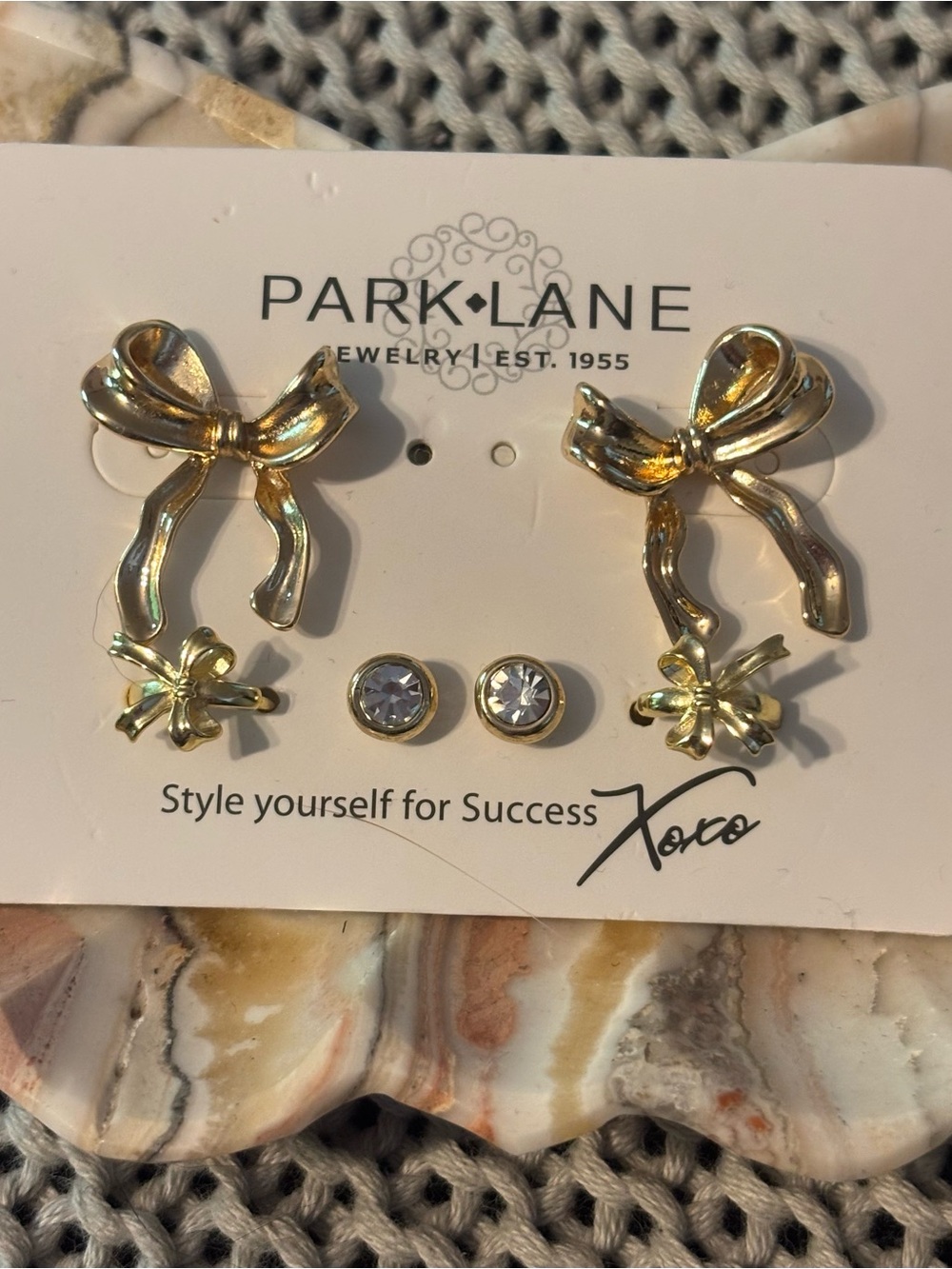 Park Lane Gold Bow and Crystal Stud Earring Set